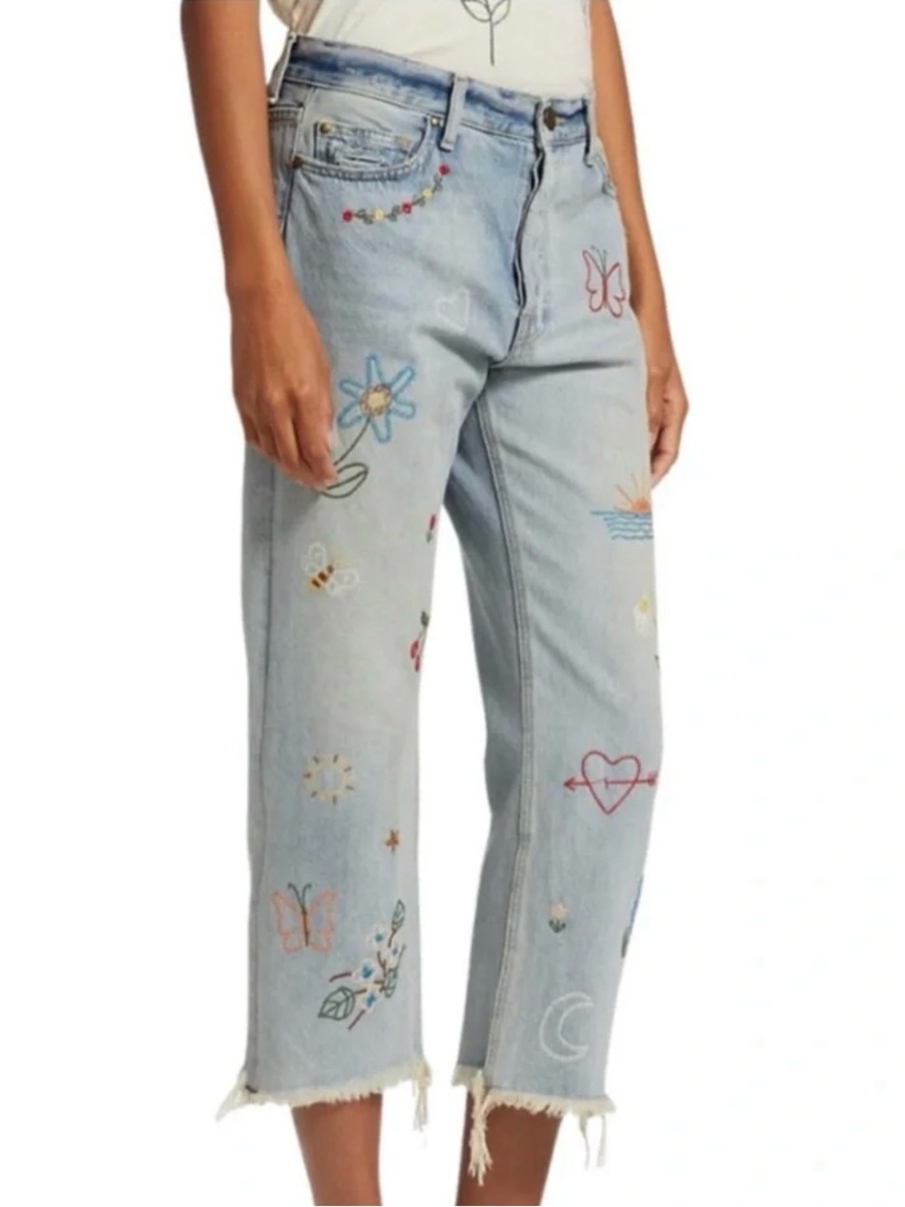 THE GREAT. The Wayne Distressed Embroidered Jeans size 27